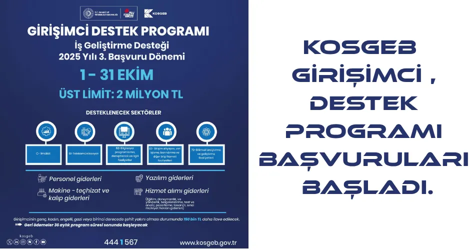 KOSGEB Girişimci Destek Programı Başvuruları başladı.